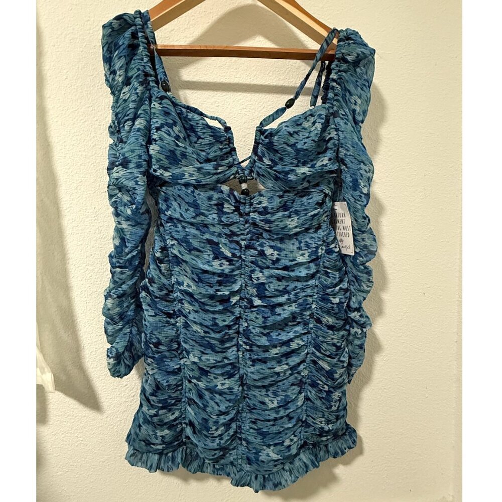 Free People Sabina Musayev Dress Women  Chiffon Ruched Bodycon Mini Allison Sz L - Picture 3 of 5